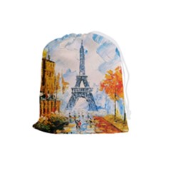 Eiffel Tower Landmark Architecture  Artistic Drawstring Pouch (large) by danenraven