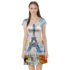 Eiffel Tower Landmark Architecture  Artistic Short Sleeve Skater Dress by danenraven