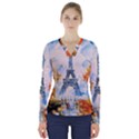 Eiffel Tower Landmark Architecture  Artistic V-Neck Long Sleeve Top View1