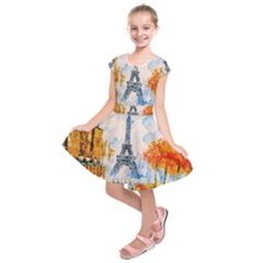 Eiffel Tower Landmark Architecture  Artistic Kids  Short Sleeve Dress by danenraven