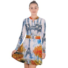 Eiffel Tower Landmark Architecture  Artistic Long Sleeve Panel Dress by danenraven