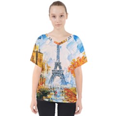 Eiffel Tower Landmark Architecture  Artistic V-neck Dolman Drape Top by danenraven