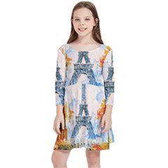 Eiffel Tower Landmark Architecture  Artistic Kids  Quarter Sleeve Skater Dress by danenraven