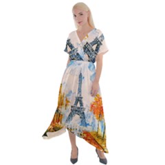 Eiffel Tower Landmark Architecture  Artistic Cross Front Sharkbite Hem Maxi Dress by danenraven