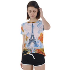 Eiffel Tower Landmark Architecture  Artistic Short Sleeve Foldover Tee by danenraven