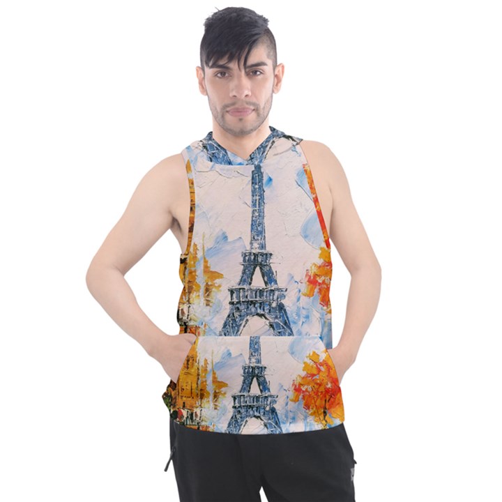 Eiffel Tower Landmark Architecture  Artistic Men s Sleeveless Hoodie