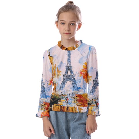 Eiffel Tower Landmark Architecture  Artistic Kids  Frill Detail Tee by danenraven