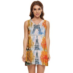 Eiffel Tower Landmark Architecture  Artistic Tiered Sleeveless Mini Dress by danenraven