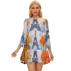 Eiffel Tower Landmark Architecture  Artistic Long Sleeve Babydoll Dress by danenraven