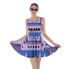 Illustration Castle Mountain Tower Sky Skater Dress by danenraven