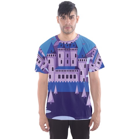 Illustration Castle Mountain Tower Sky Men s Sport Mesh Tee by danenraven