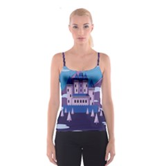 Illustration Castle Mountain Tower Sky Spaghetti Strap Top by danenraven