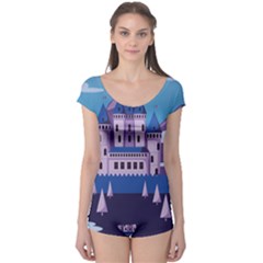 Illustration Castle Mountain Tower Sky Boyleg Leotard  by danenraven