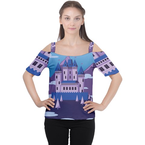 Illustration Castle Mountain Tower Sky Cutout Shoulder Tee by danenraven