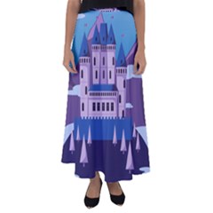 Illustration Castle Mountain Tower Sky Flared Maxi Skirt by danenraven