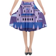 Illustration Castle Mountain Tower Sky Flared Midi Skirt by danenraven