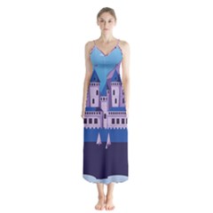 Illustration Castle Mountain Tower Sky Button Up Chiffon Maxi Dress by danenraven