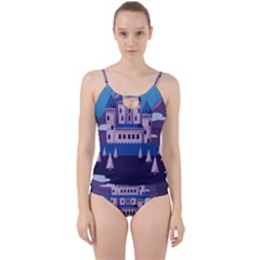 Illustration Castle Mountain Tower Sky Cut Out Top Tankini Set by danenraven