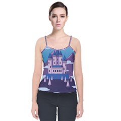 Illustration Castle Mountain Tower Sky Velvet Spaghetti Strap Top by danenraven