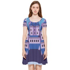 Illustration Castle Mountain Tower Sky Inside Out Cap Sleeve Dress by danenraven