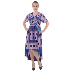 Illustration Castle Mountain Tower Sky Front Wrap High Low Dress by danenraven