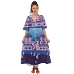 Illustration Castle Mountain Tower Sky Kimono Sleeve Boho Dress by danenraven