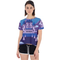 Illustration Castle Mountain Tower Sky Open Back Sport Tee by danenraven