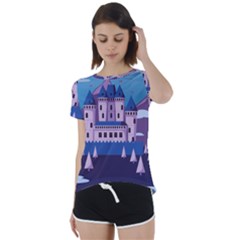 Illustration Castle Mountain Tower Sky Short Sleeve Foldover Tee by danenraven