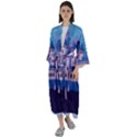 Illustration Castle Mountain Tower Sky Maxi Satin Kimono View1