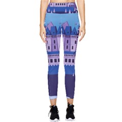 Illustration Castle Mountain Tower Sky Pocket Leggings 