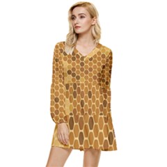 Honey Nature Bee Cute Wax Beeswax Tiered Long Sleeve Mini Dress by danenraven