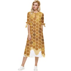 Honey Nature Bee Cute Wax Beeswax Bow Sleeve Chiffon Midi Dress by danenraven