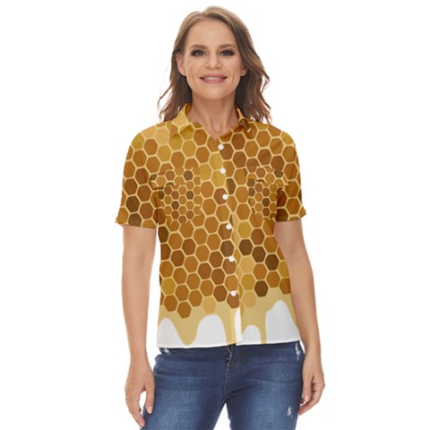 Honey Nature Bee Cute Wax Beeswax Women s Short Sleeve Double Pocket Shirt by danenraven