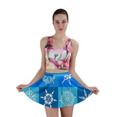 Xmas Christmas Pattern Snow Background Blue Decoration Mini Skirt by danenraven