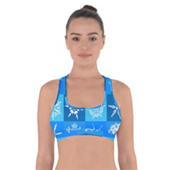 Xmas Christmas Pattern Snow Background Blue Decoration Cross Back Sports Bra by danenraven