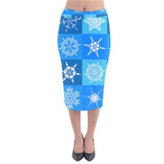 Xmas Christmas Pattern Snow Background Blue Decoration Velvet Midi Pencil Skirt by danenraven