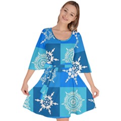 Xmas Christmas Pattern Snow Background Blue Decoration Velour Kimono Dress by danenraven