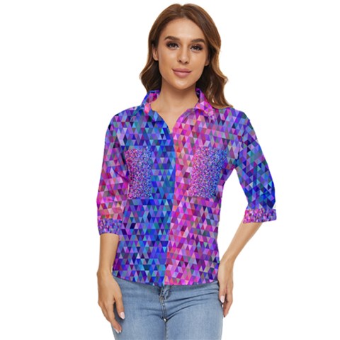 Abstract Triangle Tile Mosaic Pattern Women s Quarter Sleeve Pocket Shirt by danenraven