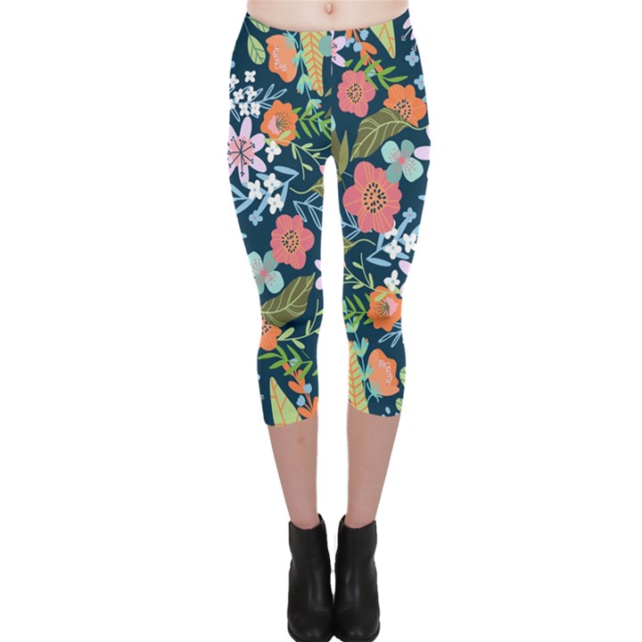 Flower Floral Background Painting Capri Leggings 