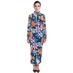 Flower Floral Background Painting Turtleneck Maxi Dress by danenraven