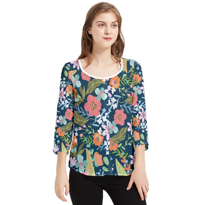 Flower Floral Background Painting Chiffon Quarter Sleeve Blouse