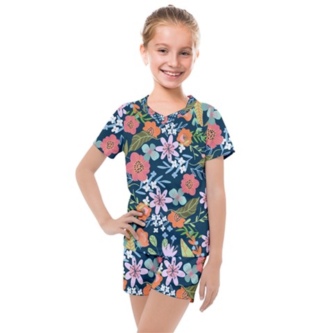 Flower Floral Background Painting Kids  Mesh Tee And Shorts Set by danenraven