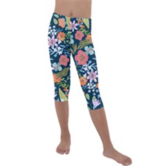 Flower Floral Background Painting Kids  Lightweight Velour Capri Leggings  by danenraven