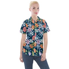 Flower Floral Background Painting Women s Short Sleeve Pocket Shirt