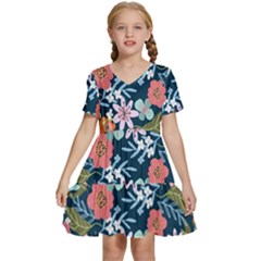 Flower Floral Background Painting Kids  Short Sleeve Tiered Mini Dress by danenraven