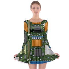 Illustration Motherboard Pc Computer Long Sleeve Skater Dress by danenraven