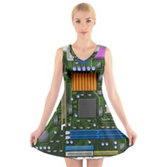 Illustration Motherboard Pc Computer V-neck Sleeveless Dress by danenraven