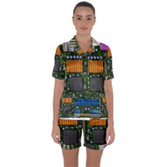 Illustration Motherboard Pc Computer Satin Short Sleeve Pajamas Set by danenraven