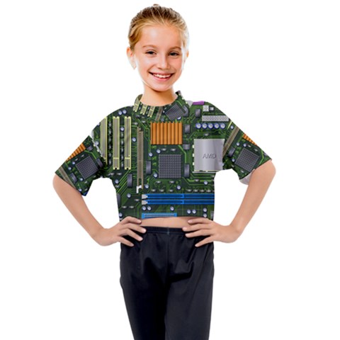 Illustration Motherboard Pc Computer Kids Mock Neck Tee by danenraven