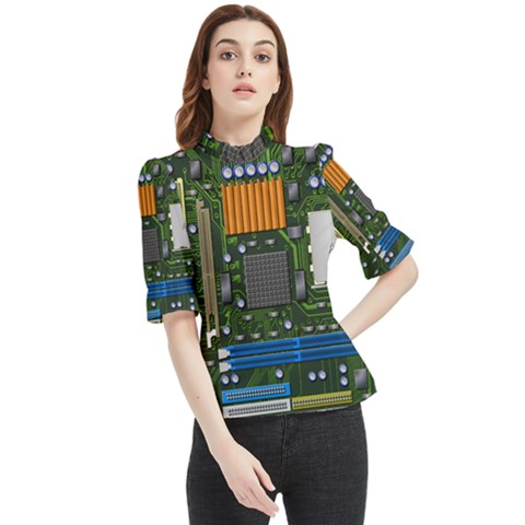 Illustration Motherboard Pc Computer Frill Neck Blouse by danenraven